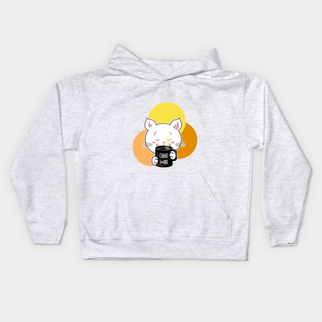 White cat drinking coffee lover Kids Hoodie by repalheiros